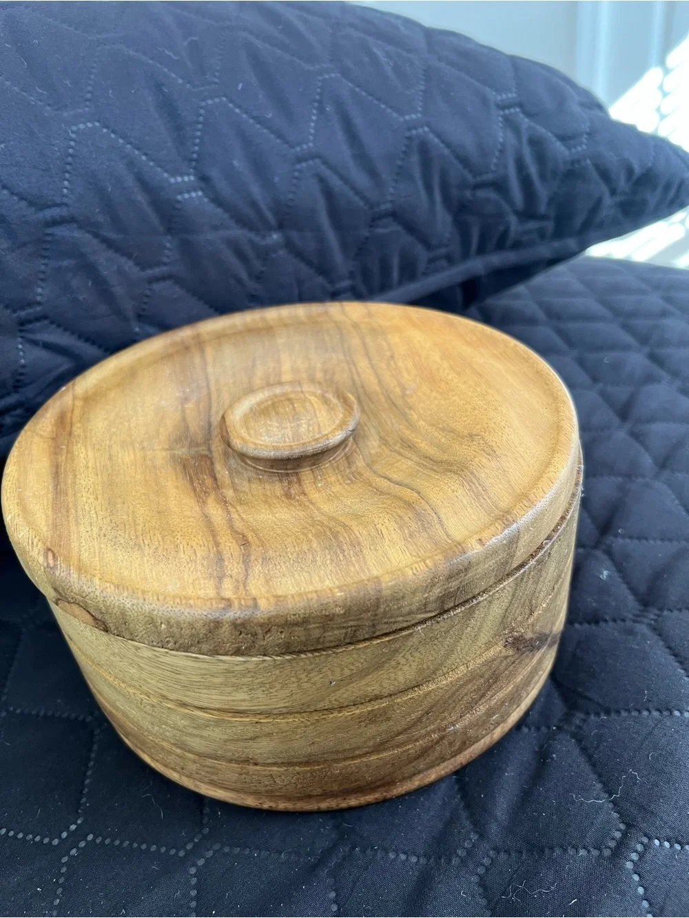 Vintage OliveWood Hand Crafted  Chapati/Tortilla Container with lid. Trinket box